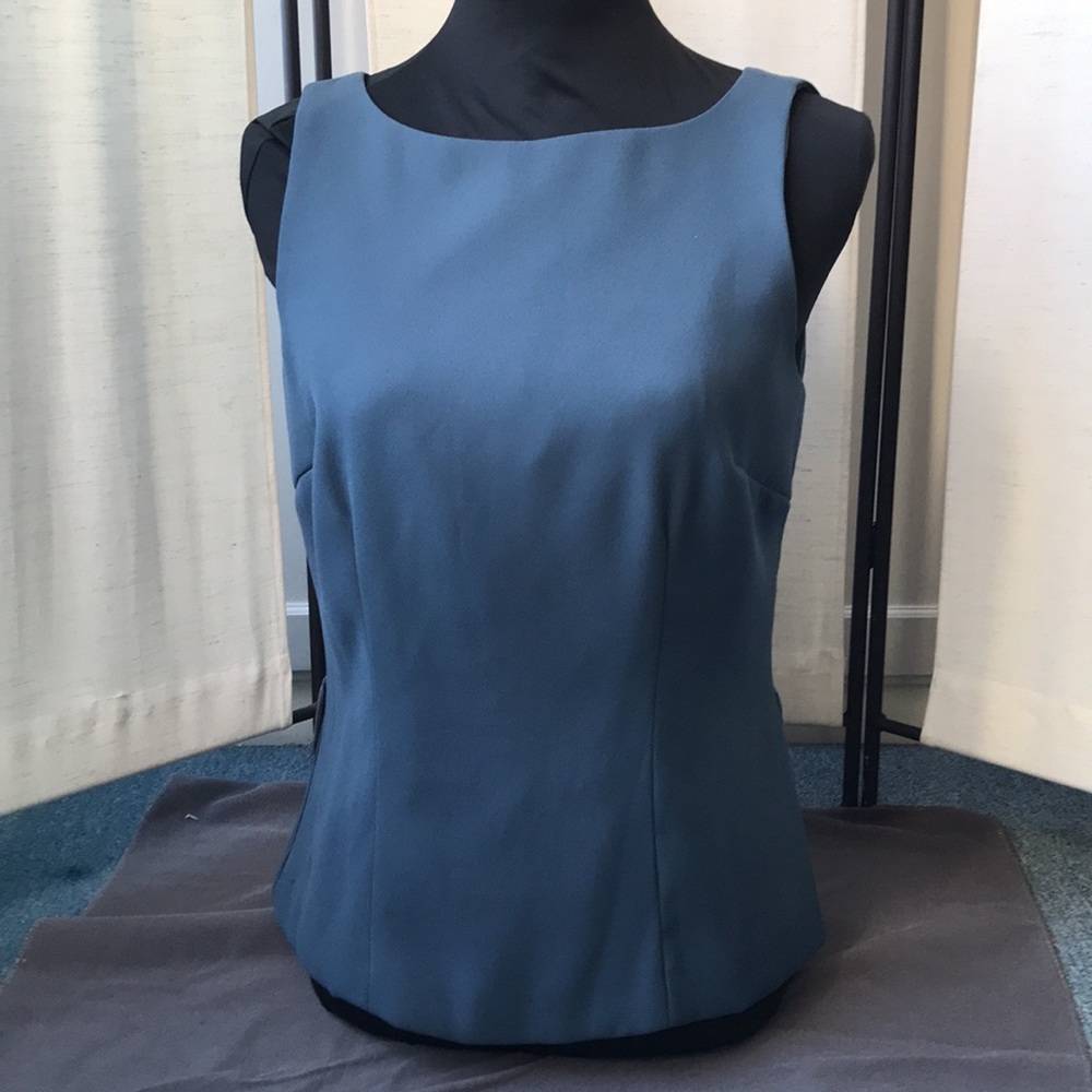 90s Minimalism Belted Fitted blouse/short skirt worn once Pjla brand slate blue - Picture 6 of 8